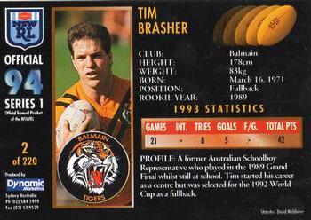 1994 Dynamic Rugby League Series 1 #2 Tim Brasher Back